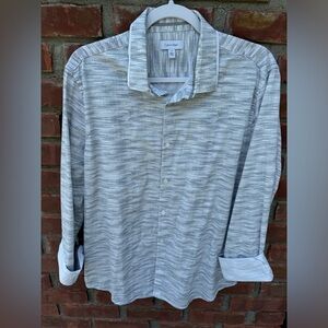 Calvin Klein women’s size large button down shirt blouse top gray white …